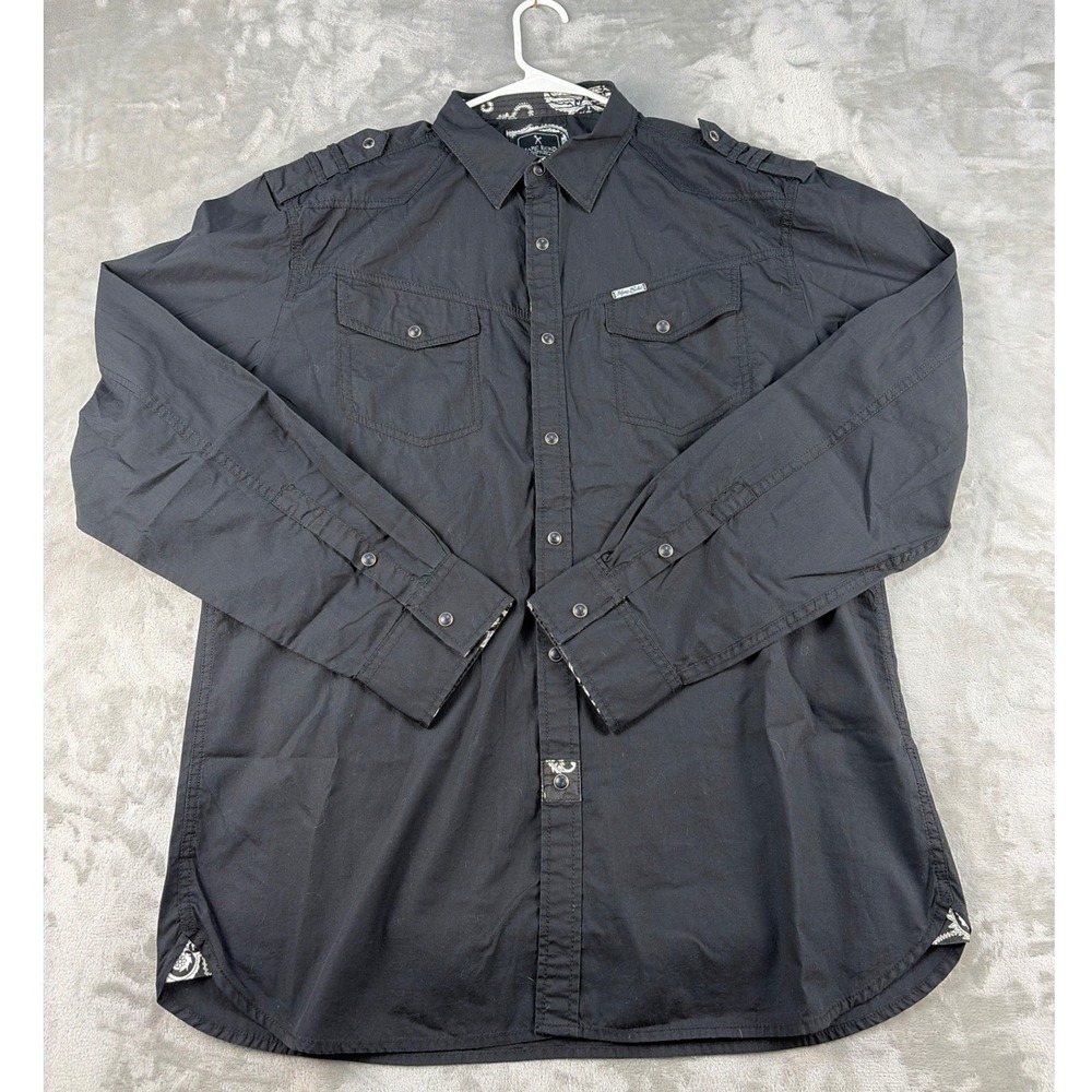 Marc Ecko Button-Down Mens XL Cut & Sew Black Epaulette Military NEW